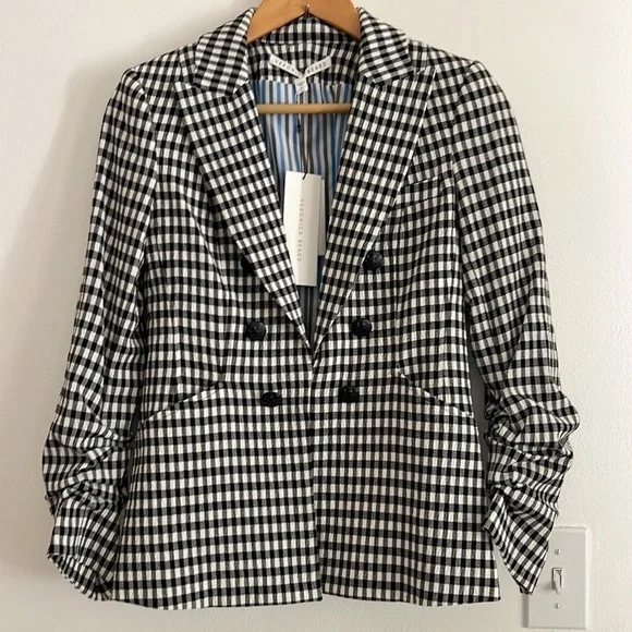 Veronica Beard Caldwell Dickey Blazer Gingham Black White NWT